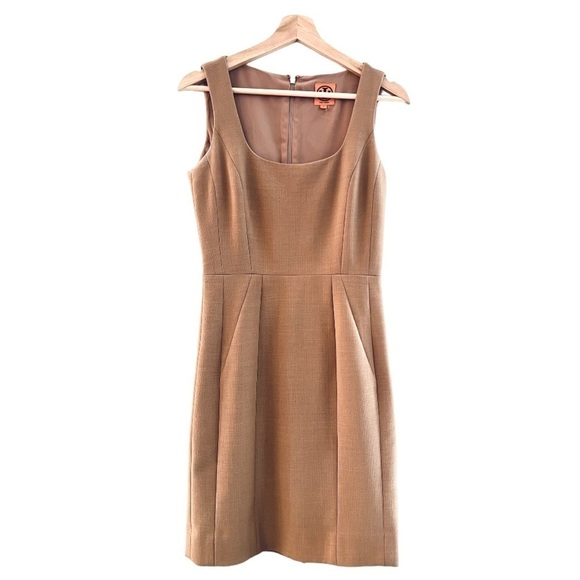 TORY BURCH Azalea Square Neck Woolen Dress Camel Brown Size 6 - Picture 6 of 9